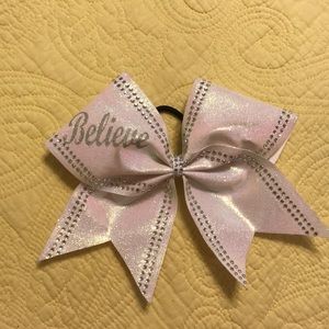 “Believe” white super sparkly rhinestone cheer bow